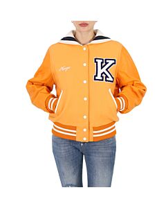 Kenzo Ladies Apricot Varsity Wool And Leather Jacket