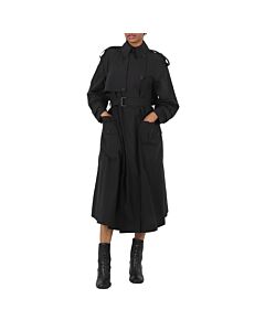 Kenzo Ladies Black Mid-length Cotton Canvas Trench Coat