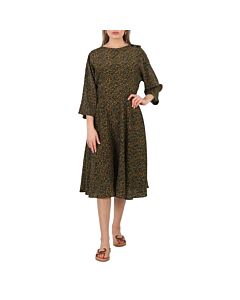 Kenzo Ladies Khaki Hana Leopard-Print Midi Dress