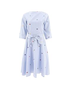 Kenzo Ladies Light Blue Oxford Cotton Pixel Print Midi Dress