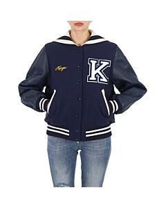 Kenzo Ladies Midnight Blue Varsity Wool And Leather Jacket, Size Small
