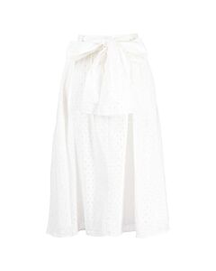 Kenzo Ladies Off White Perforated Flared Cotton Bow Skirt