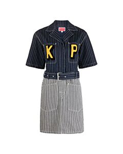 Kenzo Ladies Rinse Blue Denim Paris Striped Shirt Dress