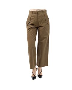 Kenzo Ladies Taupe Cropped Flared Cotton Trousers
