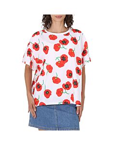 Kenzo Ladies White Poppy All-Over Logo T-Shirt