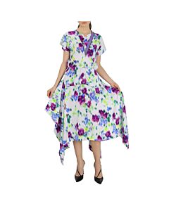 Kenzo Ladies Wisteria Asymmetric Dress With Blurred Floral Print