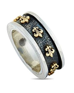 King Baby 18K Yellow Gold and Sterling Silver Fleur de Lis Spinner Ring
