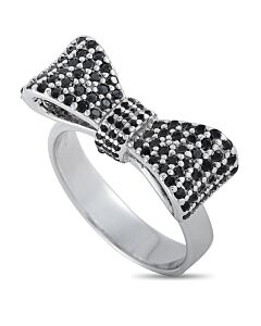 King Baby Silver and Black Cubic Zirconia Baby Bow Ring