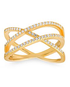 Kylie Harper 14k Yellow Gold Over Silver Criss-Cross CZ Ring