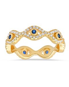 Kylie Harper 14k Yellow Gold Over Silver CZ Evil Eye Eternity Band Ring