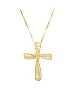 Kylie Harper 14k Gold Over Silver Baguette Cubic Zirconia  CZ Cross Pendant