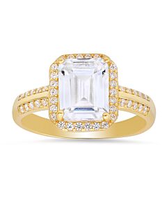 Kylie Harper Gold Over Silver Emerald-cut Halo Cubic Zirconia  CZ Ring