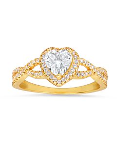 Kylie Harper Gold Over Silver Heart-cut Cubic Zirconia  CZ Halo Ring