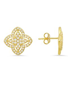 Kylie Harper 14k Gold Over Silver Pave Cubic Zirconia  CZ Floral Stud Earrings