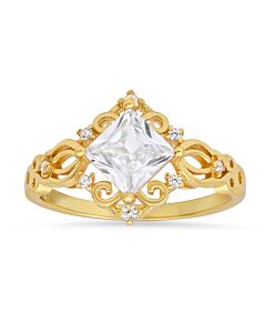 Kylie Harper Gold Over Silver Princess-cut Cubic Zirconia  CZ Filigree Ring