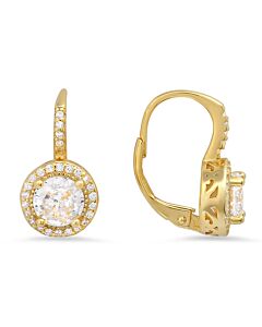Kylie Harper 14k Gold Over Silver Round-cut Cubic Zirconia  CZ Halo Leverback Earrings