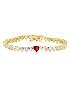 Kylie Harper 14k Gold Over Silver Ruby CZ Heart-cut Tennis Bracelet - 7.25"