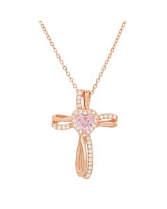 Kylie Harper 14k Rose Gold Over Silver Heart Cubic Zirconia  CZ Cross Pendant