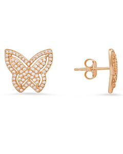 Kylie Harper 14k Rose Gold Over Silver Pave Butterfly Cubic Zirconia  CZ Stud Earrings