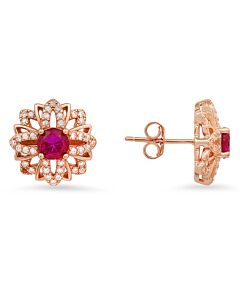 Kylie Harper 14k Rose Gold Over Silver Ruby CZ Floral Stud Earrings