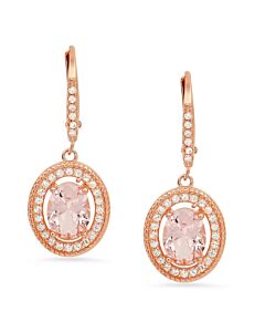 Kylie Harper 14k Rose Gold Over Silver Twisted Rope Morganite CZ Halo Leverback Earrings