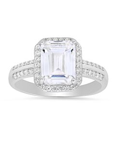 Kylie Harper Sterling Silver Emerald-cut Halo Cubic Zirconia  CZ Ring