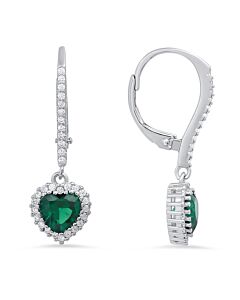 Kylie Harper Sterling Silver Heart-cut Emerald CZ Birthstone Halo Leverback Earrings