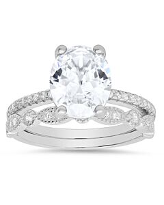 Kylie Harper Sterling Silver Oval-cut Cubic Zirconia  CZ 2pc Stackable Ring Set