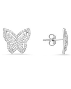 Kylie Harper Sterling Silver Pave Butterfly Cubic Zirconia  CZ Stud Earrings
