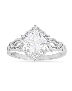 Kylie Harper Sterling Silver Princess-cut Cubic Zirconia  CZ Filigree Ring
