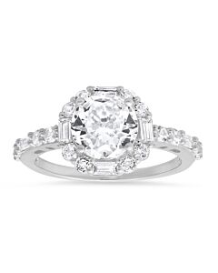 Kylie Harper Sterling Silver Round and Baguette-cut Halo CZ Ring