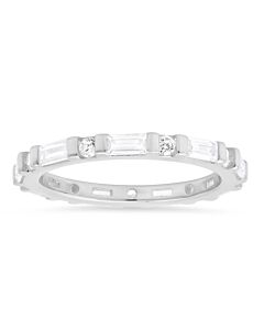 Kylie Harper Sterling Silver Round & Baguette-cut CZ Stackable Eternity Band Ring