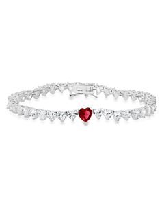 Kylie Harper Sterling Silver Ruby CZ Heart-cut Tennis Bracelet - 7.25"