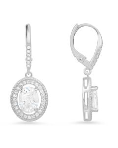 Kylie Harper Sterling Silver Twisted Rope Cubic Zirconia  CZ Halo Leverback Earrings