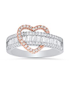 Kylie Harper Sterling Silver Two-Tone Baguette Heart Cubic Zirconia  CZ Ring