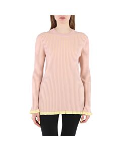 Ladies Burberry  Knit Tops Solid Pale Pink Crew Neck