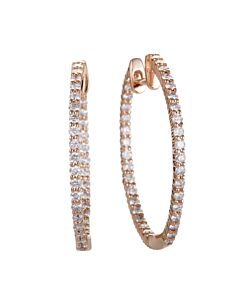 LB Exclusive 14K Rose Gold 1.00 Carat VS1 G Color Diamond Pave Inside Out Hoop Earrings