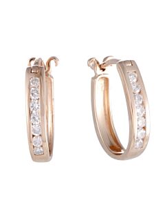 LB Exclusive 14K Rose Gold .25 Carat VS1 G Color Diamond Oval Hoop Huggies Earrings