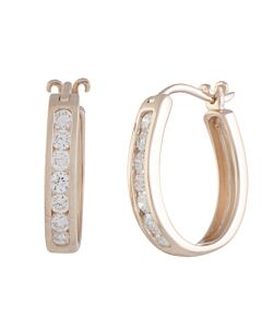 LB Exclusive 14K Rose Gold .50 Carat VS1 G Color Diamond Oval Hoop Huggies Earrings