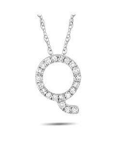 LB Exclusive 14K White Gold 0.10 ct Diamond Initial  x2018 Q x2019  Necklace