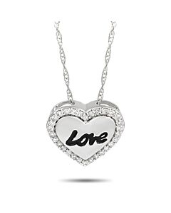 LB Exclusive 14K White Gold 0.10 ct Diamond Love Heart Pendant Necklace