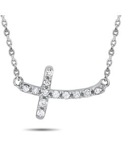 LB Exclusive 14K White Gold 0.12 ct Diamond Small Cross Pendant Necklace