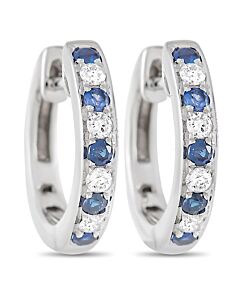 LB Exclusive 14K White Gold 0.15 ct Diamond and Sapphire Hoop Earrings