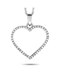 LB Exclusive 14K White Gold 0.15 ct Diamond Heart Pendant Necklace