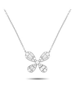 LB Exclusive 14K White Gold 0.75ct Diamond Four Petal Flower Necklace PN15414 W