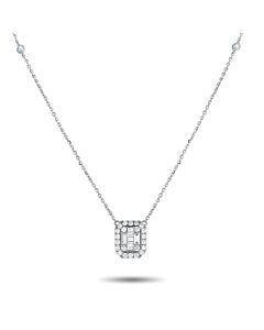 LB Exclusive 14K White Gold 0.85ct Diamond Cushion Halo Necklace PN15273
