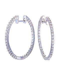 LB Exclusive 14K White Gold 1.00 Carat VS1 G Color Diamond Pave Inside Out Hoop Earrings