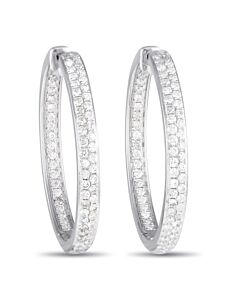 LB Exclusive 14K White Gold 2.10ct Diamond Inside Out Hoop Earrings