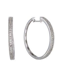 LB Exclusive 14K White Gold 3 Row 1.06 Carat VS1 G Color Diamond Hoop Earrings