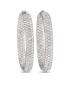 LB Exclusive 14K White Gold 6.10ct Diamond Inside Out Hoop Earrings